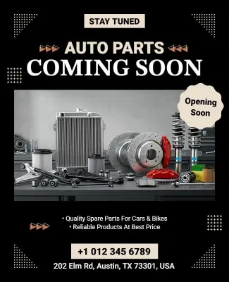 Auto Parts Coming Soon Announcement Flyer Template