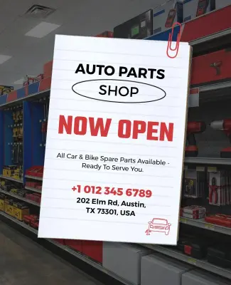 Auto Parts Shop Open Announcement Flyer Template