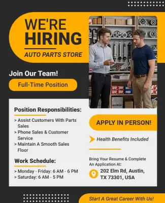 Auto Parts Store Hiring Flyer Template