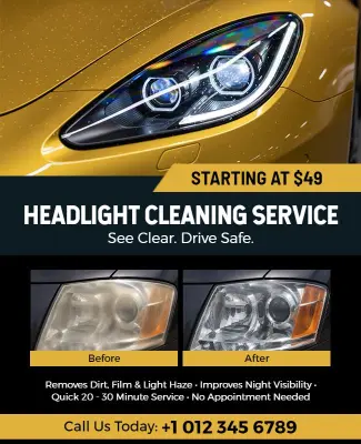 Automotive Headlight Cleaning Service Promotional Flyer Template