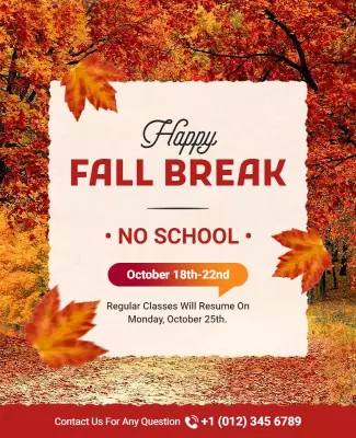 Autumn Fall Break School Closure Flyer Template