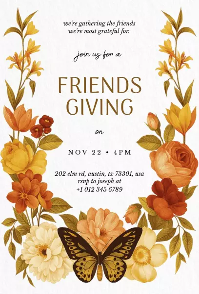 Autumn Floral Friendsgiving Gathering Invitation Template