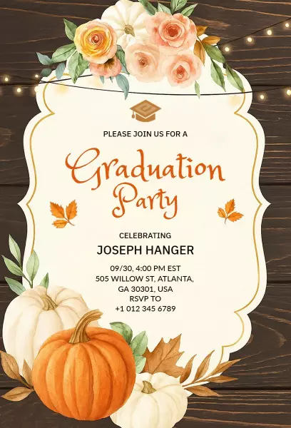 Autumn Floral Rustic Graduation Celebration Invitation Template