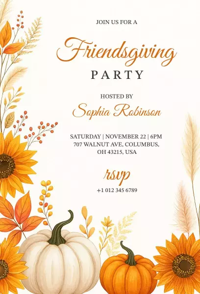 Autumn Floral Theme Friendsgiving Celebration Invitation Template