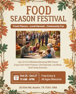 Autumn Food Season Festival Community Event Flyer Template