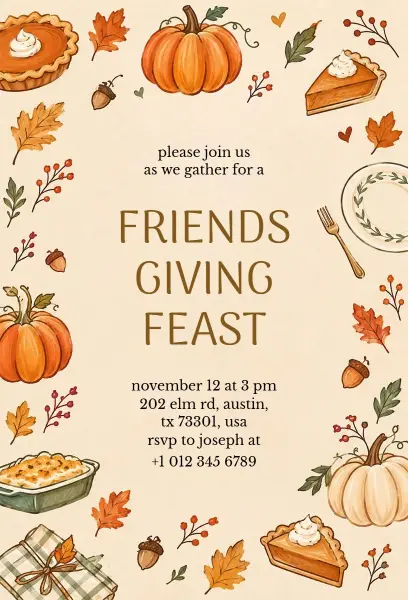 Autumn Friendsgiving Feast Celebration Invitation Template