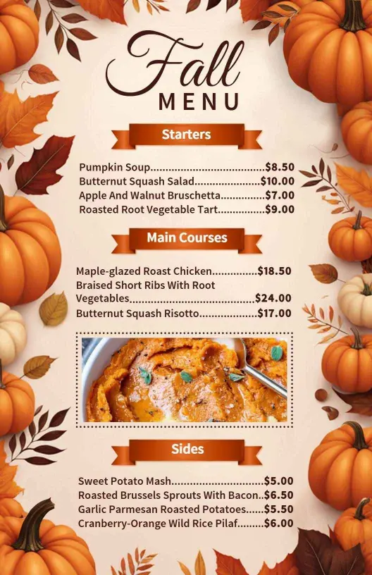 Autumn Harvest Pumpkin-Themed Fall Menu Template