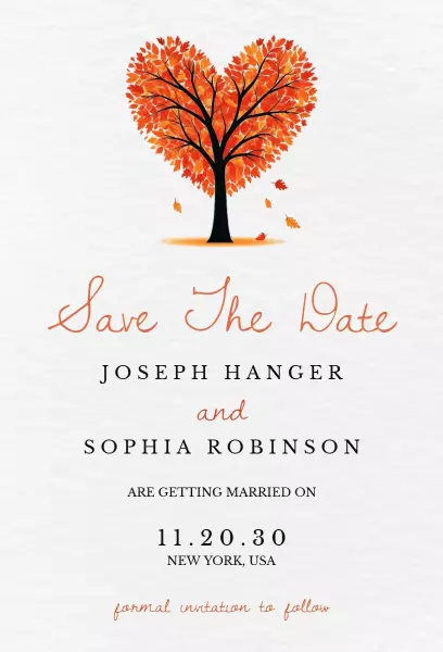 Autumn Heart Tree Elegant Save The Date Wedding Invitation Template