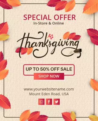 Autumn Leaf Thanksgiving Sale Promotional Poster Template