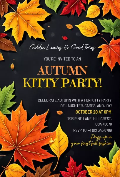 Autumn Leaves Fun Kitty Party Celebration Invitation Template
