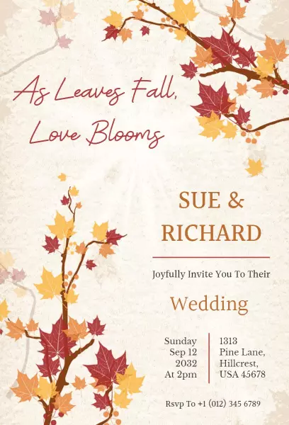 Autumn Leaves Inspired Fall Wedding Celebration Invitation Template