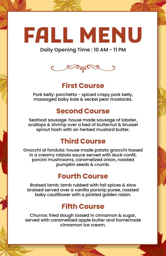 Autumn Leaves Themed Fall Menu Template