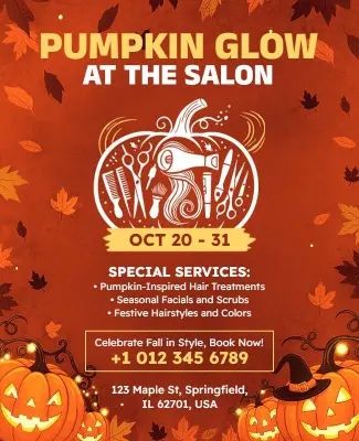 Autumn Salon Pumpkin Glow Event Flyer Template