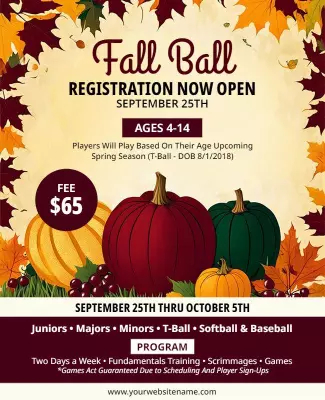Autumn Themed Fall Ball Registration Open Poster Template