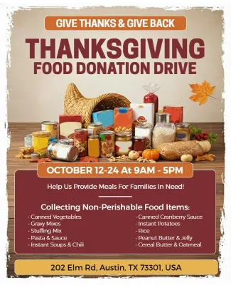 Autumn-Themed Thanksgiving Food Donation Collection Flyer Template