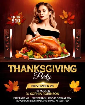 Autumn-Themed Thanksgiving Party Flyer Template