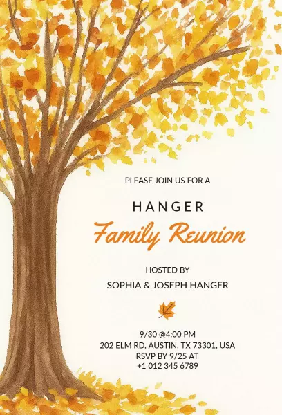 Autumn Tree Inspired Family Reunion Celebration Invitation Template