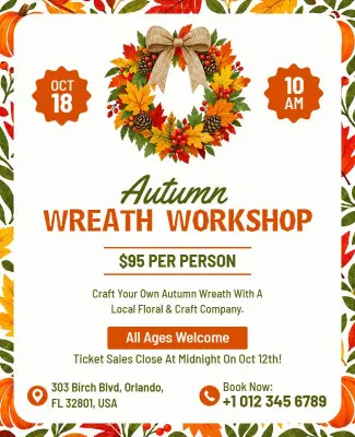 Autumn Wreath Making Workshop Flyer Template