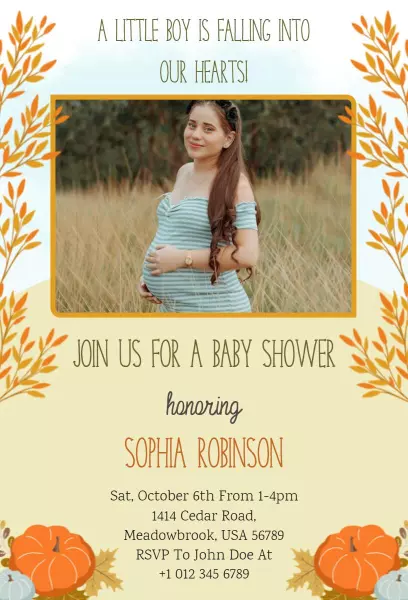 Autumnal Harvest Boy Baby Shower Celebration Invitation Template