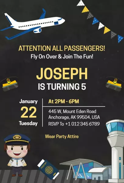 Aviator Adventure Fun Kids Birthday Celebration Invitation Template