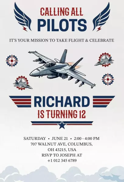 Aviator Pilot Themed Birthday Celebration Invitation Template