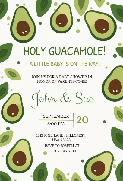 Avocado Themed Fun Baby Shower Celebration Invitation Template
