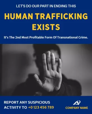 Awareness Blue Anti-Human Trafficking Campaign Poster Template