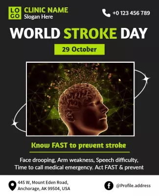 Awareness Green World Stroke Day Health Information Poster Template