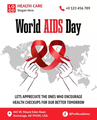 Awareness Red Ribbon for World AIDS Day Health Poster Template
