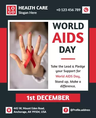 Awareness Red Ribbon Health Campaign for World AIDS Day Poster Template