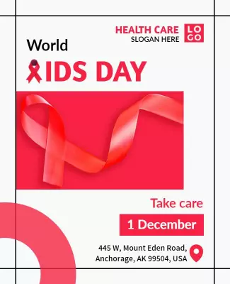 Awareness Red Ribbon World AIDS Day Health Poster Template