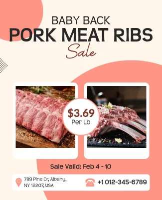Baby Back Pork Meat Ribs Sale Flyer Template