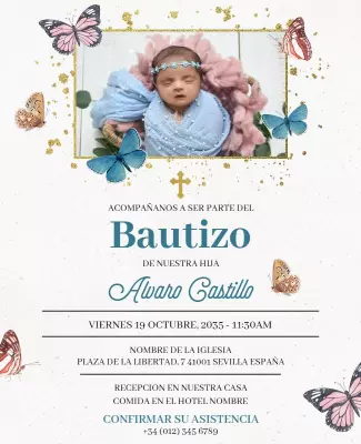 Charming Pastel Butterfly Baptism Invitation Flyer Template