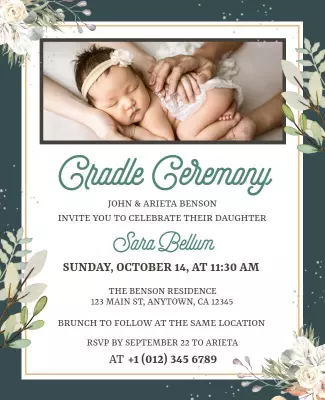 Elegant Floral Greenery Cradle Ceremony Flyer Template