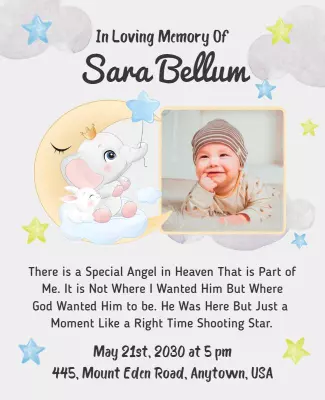 Baby Memorial Tribute with Stars and Elephant Flyer Template