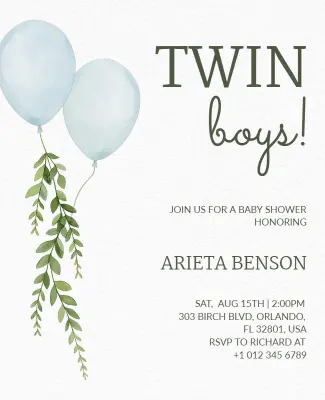 Baby Shower Invitation for Twin Boys Flyer Template