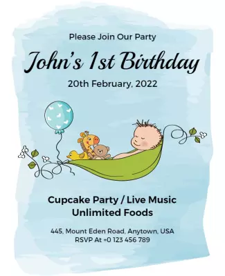 Whimsical Blue Baby Shower Birthday Party Flyer Template
