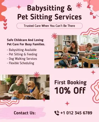 Babysitting and Pet Sitting Services Flyer Template