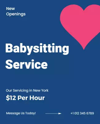 Bold Blue Heartwarming Babysitting Service Flyer Template