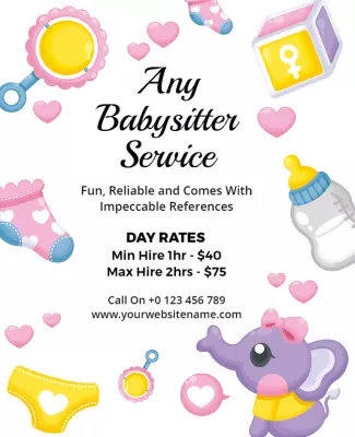Playful Pastel Baby Sitting Service Flyer Template