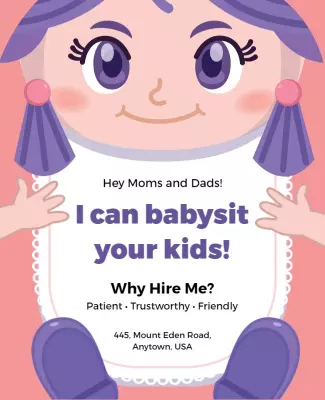 Playful Pink Babysitting Services Advertisement Flyer Template