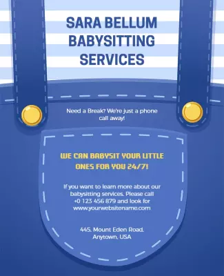 Playful Blue Denim Babysitting Services Flyer Template