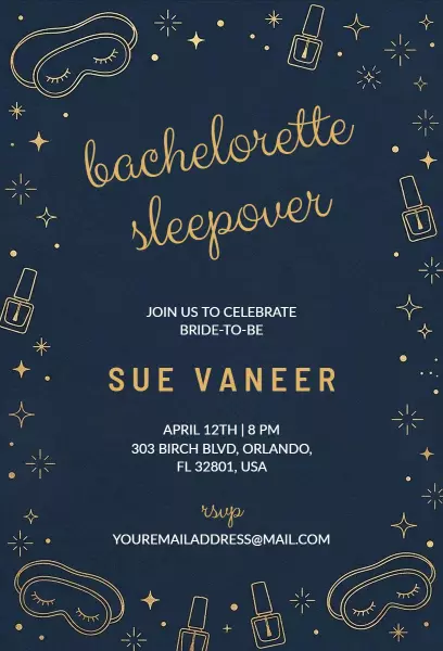 Bachelorette Pajama Glamorous Sleepover Party Invitation Template