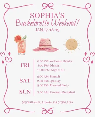 Bachelorette Weekend Celebration Itinerary Flyer Template