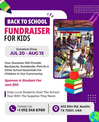 Back to School Fundraiser for Kids School Supplies Flyer Template