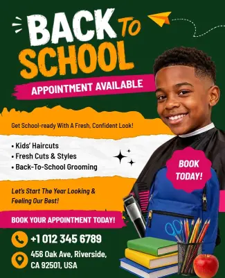 Back to School Haircut Appointment Advertising Flyer Template