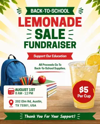 Back-to-School Lemonade Sale Fundraiser Event Flyer Template