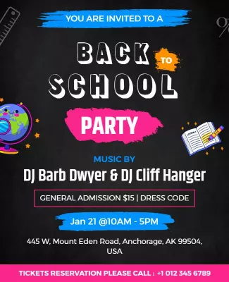 Colorful Back to School Party Invitation Flyer Template