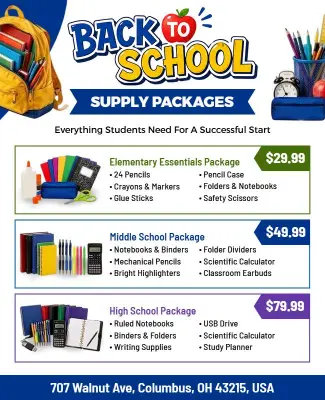 Back to School Supply Packages Flyer Template