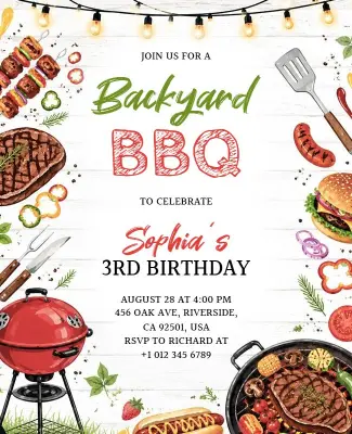 Backyard BBQ Birthday Celebration Invitation Flyer Template